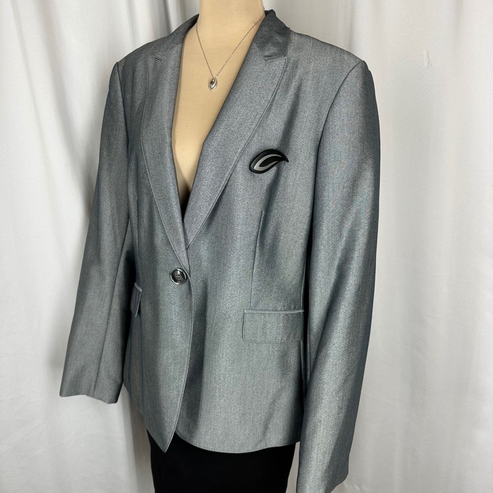John Meyer Collection Metallic Silver Blazer Jacket Size 16 Single Button Lined